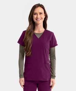Womens Mock-Wrap Top w/ Zipper Pocket 181002