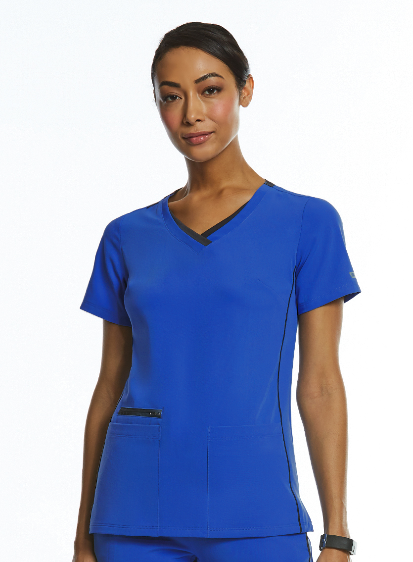 Womens Sporty Contrast V-Neck Top 3802