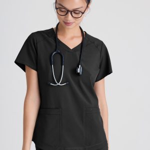 Grey's Anatomy Evolve 2 Pocket Piped V-Neck Top